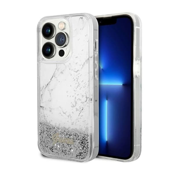 Guess Liquid Glitter Marble - iPhone 14 Pro-cover (hvid)