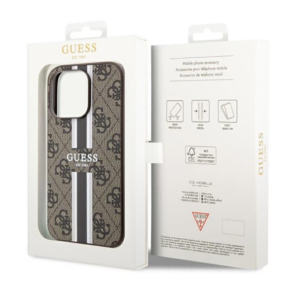 Guess 4G Printed Stripes MagSafe - iPhone 14 Pro etui (brun)