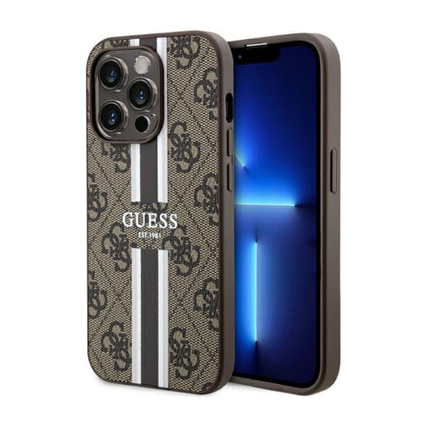 Guess 4G Printed Stripes MagSafe - iPhone 14 Pro etui (brun)