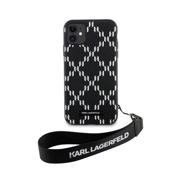 Karl Lagerfeld Monogram Losange Saffiano - iPhone 11-fodral med snodd (svart)