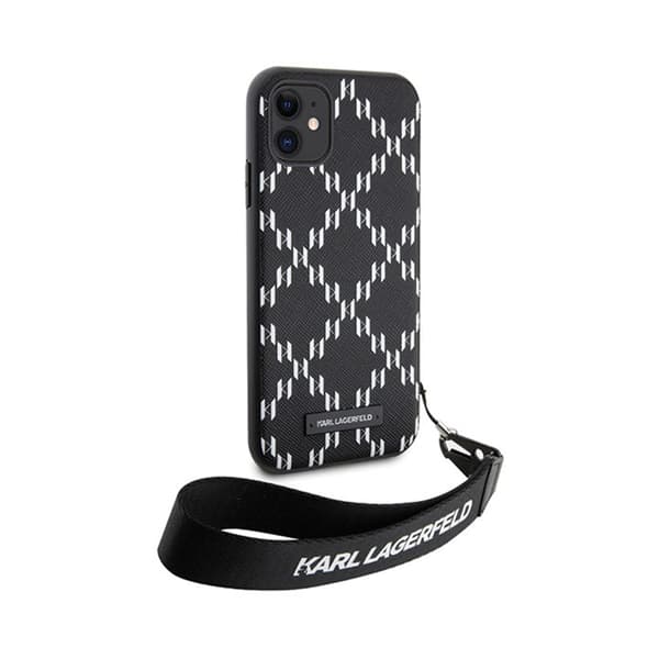 Karl Lagerfeld Monogram Losange Saffiano - iPhone 11-fodral med snodd (svart)