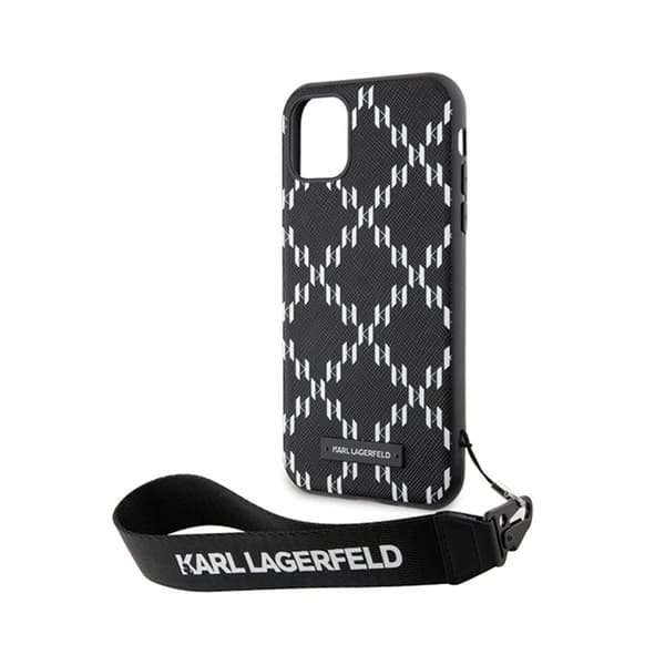 Karl Lagerfeld Monogram Losange Saffiano - iPhone 11-fodral med snodd (svart)