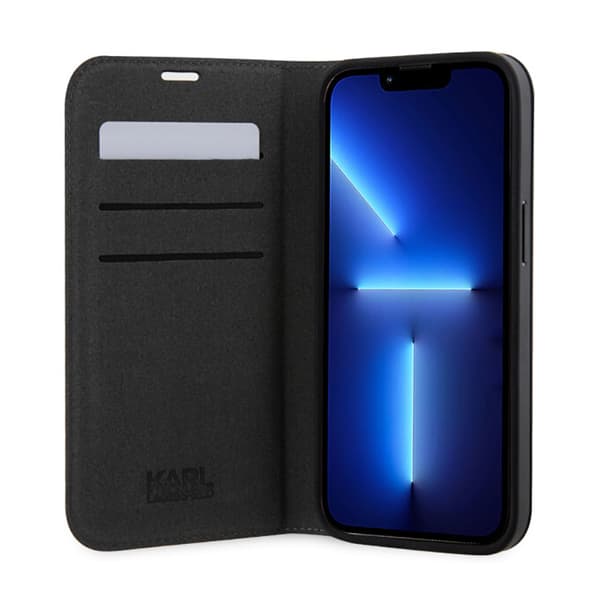 Karl Lagerfeld Booktype NFT Saffiano Karl & Choupette - iPhone 14 Pro-fodral (svart)