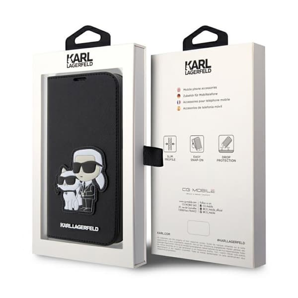 Karl Lagerfeld Booktype NFT Saffiano Karl & Choupette - iPhone 14 Pro-fodral (svart)