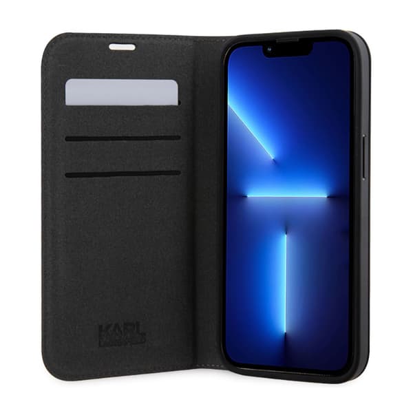 Karl Lagerfeld Kirjatyyppi NFT Saffiano Karl & Choupette - iPhone 14 Pro Max -kotelo (hopea)