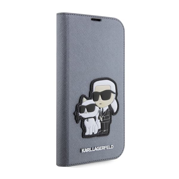 Karl Lagerfeld Kirjatyyppi NFT Saffiano Karl & Choupette - iPhone 14 Pro Max -kotelo (hopea)
