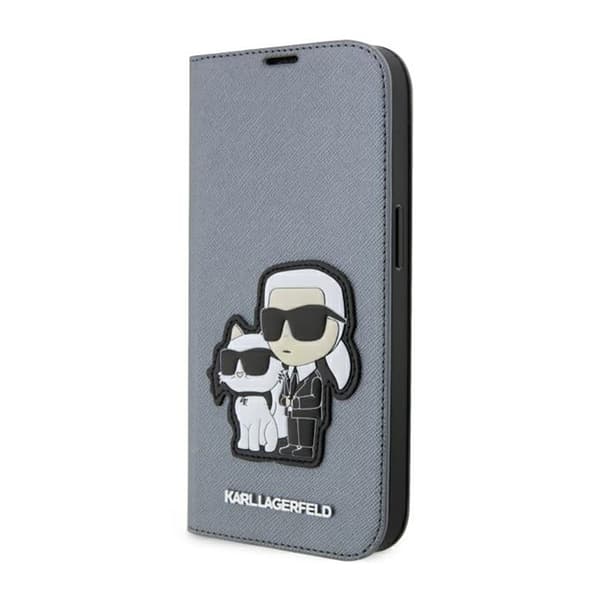 Karl Lagerfeld Kirjatyyppi NFT Saffiano Karl & Choupette - iPhone 14 Pro Max -kotelo (hopea)