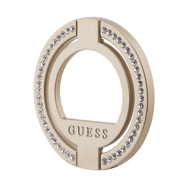 Guess MagSafe Ring Stand Rhinestone - Magnetisk fingerhållare för telefon med stativfunktion (Guld)