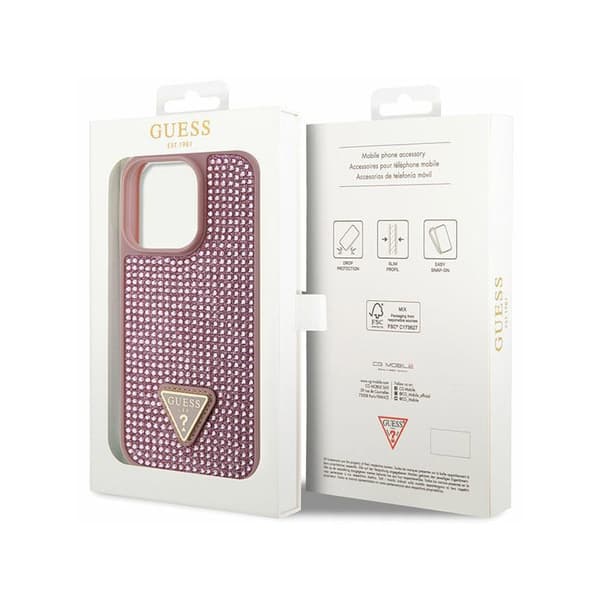Guess Rhinestone Triangle - iPhone 14 Pro-cover (Pink)