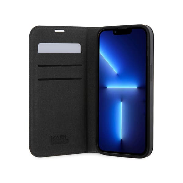 Karl Lagerfeld Booktype Saffiano Monogram - iPhone 14 Pro etui (sølv)