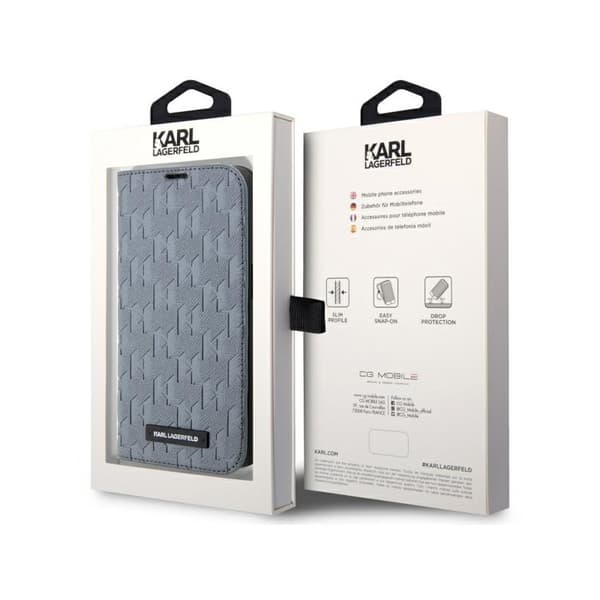 Karl Lagerfeld Booktype Saffiano Monogram - iPhone 14 Pro etui (sølv)