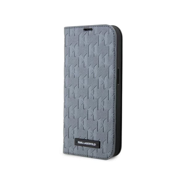 Karl Lagerfeld Booktype Saffiano Monogram - iPhone 14 Pro etui (sølv)