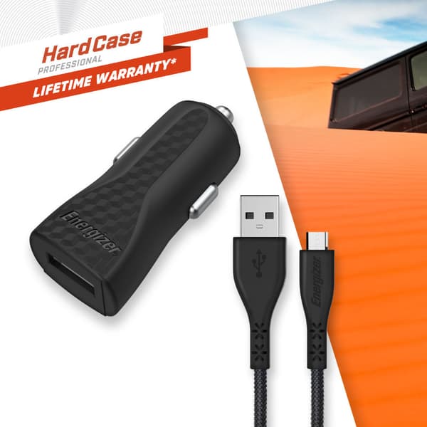 Energizer HardCase - USB-A 1A billaddare + Micro USB-kabel (svart)