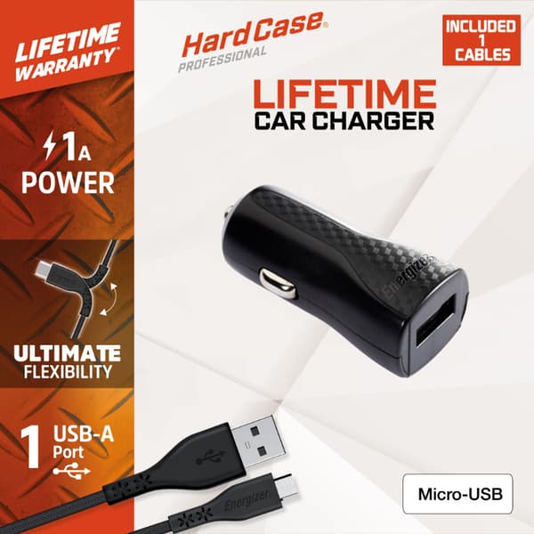 Energizer HardCase - USB-A 1A billaddare + Micro USB-kabel (svart)
