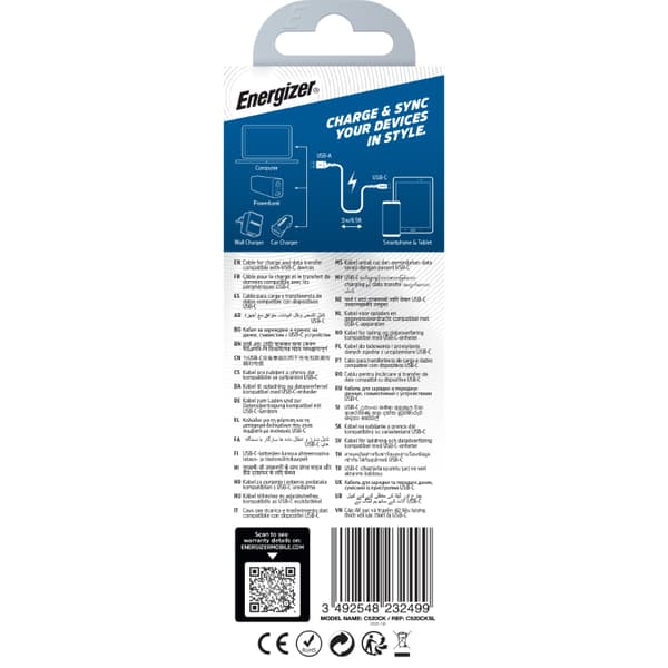Energizer Ultimate - USB-A til USB-C forbindelseskabel 2m (sølv)