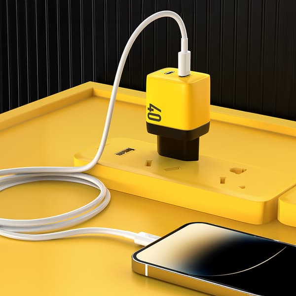 WEKOME WP-U128 - 2x USB-C superhurtig oplader GaN 40W vægoplader (gul)