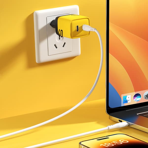 WEKOME WP-U128 - 2x USB-C superhurtig oplader GaN 40W vægoplader (gul)