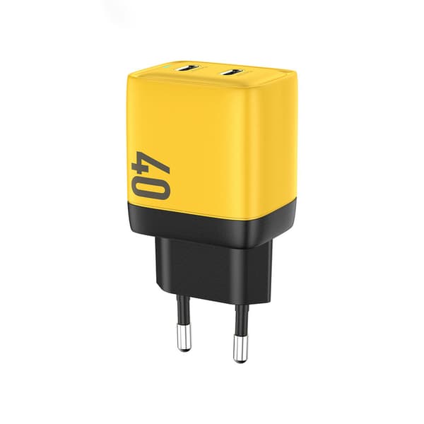 WEKOME WP-U128 - 2x USB-C superhurtig oplader GaN 40W vægoplader (gul)