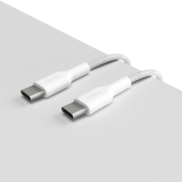 PURO Fabric - Kraftig USB-C till USB-C flätad kabel 1,2 m (vit)