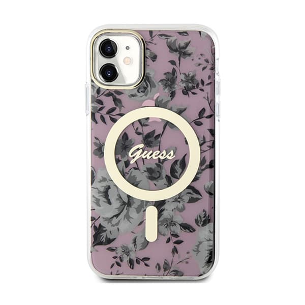 Guess Flower MagSafe - iPhone 11 -kotelo (vaaleanpunainen)