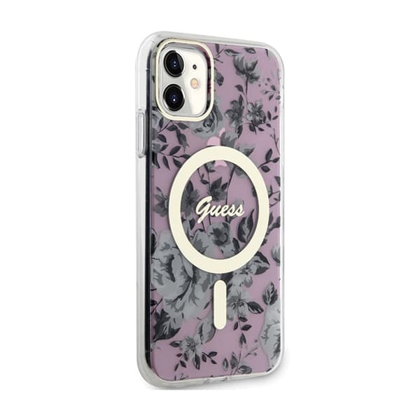 Guess Flower MagSafe - iPhone 11 -kotelo (vaaleanpunainen)