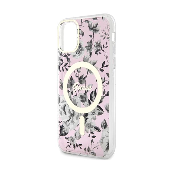 Guess Flower MagSafe - iPhone 11 -kotelo (vaaleanpunainen)