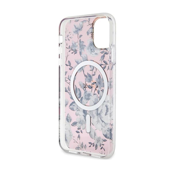 Guess Flower MagSafe - iPhone 11 -kotelo (vaaleanpunainen)