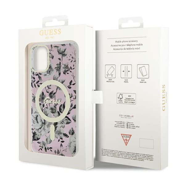 Guess Flower MagSafe - iPhone 11 -kotelo (vaaleanpunainen)