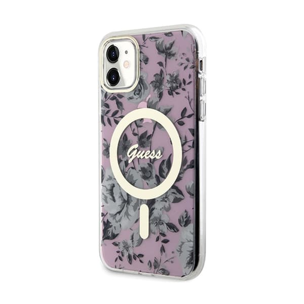 Guess Flower MagSafe - iPhone 11 -kotelo (vaaleanpunainen)