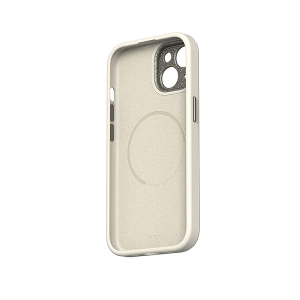 Moshi Napa MagSafe - iPhone 15 -nahkakotelo (munanvalkoinen)