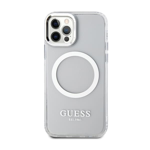 Guess Metal Outline MagSafe - iPhone 12 / iPhone 12 Pro-fodral (Klart / Silver)
