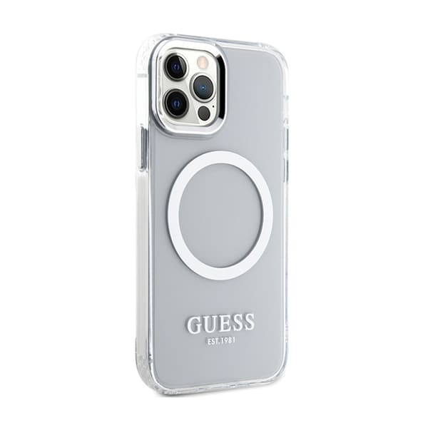 Guess Metal Outline MagSafe - iPhone 12 / iPhone 12 Pro-fodral (Klart / Silver)