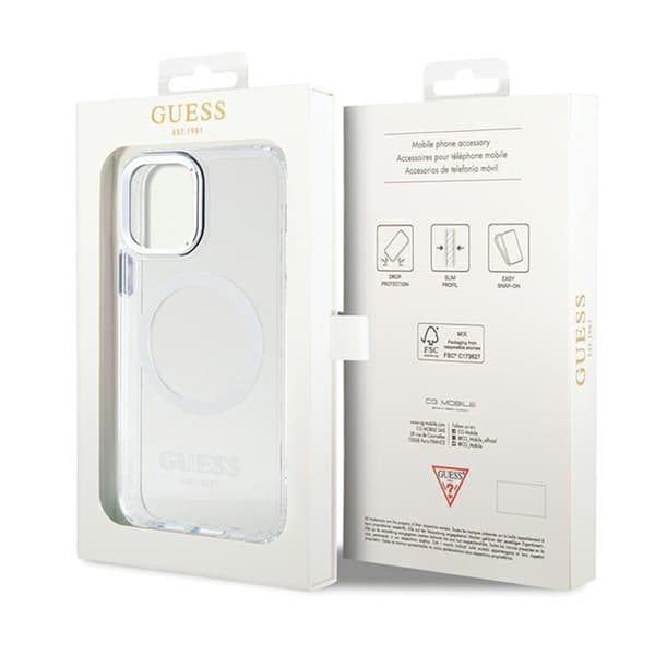 Guess Metal Outline MagSafe - iPhone 12 / iPhone 12 Pro-fodral (Klart / Silver)