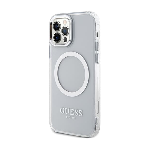 Guess Metal Outline MagSafe - iPhone 12 / iPhone 12 Pro-fodral (Klart / Silver)