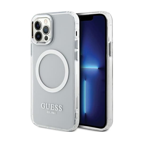 Guess Metal Outline MagSafe - iPhone 12 / iPhone 12 Pro-fodral (Klart / Silver)