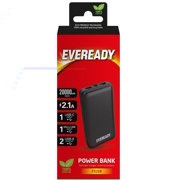 Eveready PX20B - Powerbank 20000 mAh 2x USB-A (sort)