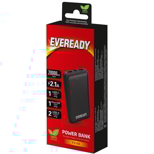 Eveready PX20B - Powerbank 20000 mAh 2x USB-A (sort)