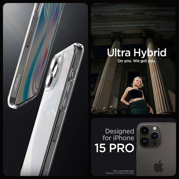 Spigen Ultra Hybrid - kotelo iPhone 15 Prolle (Frost Clear)