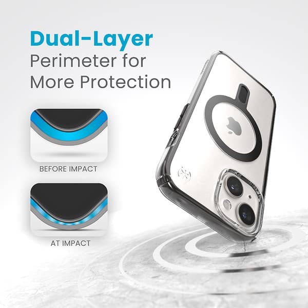Speck Presidio Perfect-Clear ClickLock & Magsafe - iPhone 15 / iPhone 14 / iPhone 13-fodral (Klar / Frostad Svart / Slate Grey)