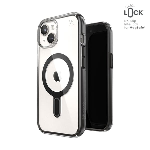 Speck Presidio Perfect-Clear ClickLock & Magsafe - iPhone 15 / iPhone 14 / iPhone 13-fodral (Klar / Frostad Svart / Slate Grey)