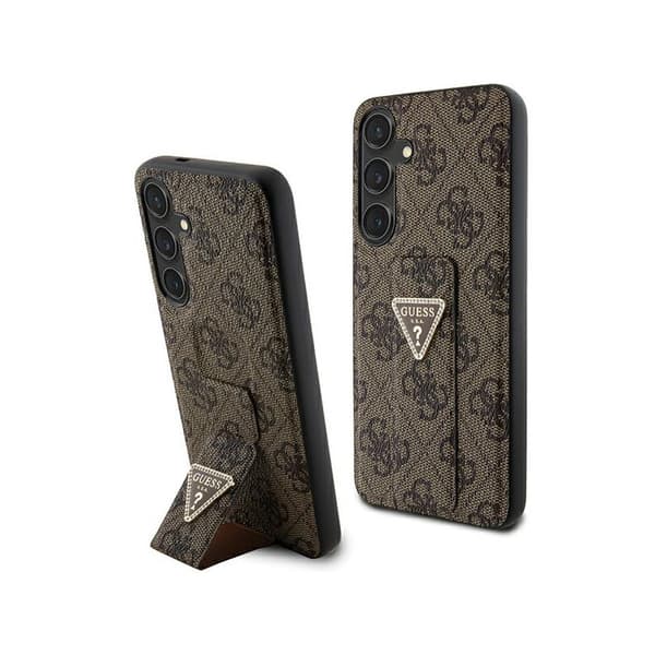 Guess Grip Stand 4G Triangle Strass-logotyp - Samsung Galaxy S24+ fodral (brunt)