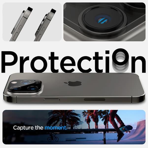 Spigen Optik.TR kameran linssisuoja 2 kpl - Linssin suojalasi iPhone 15 Prolle / 15 Pro Maxille / iPhone 14 Prolle / 14 Pro Maxille (musta)
