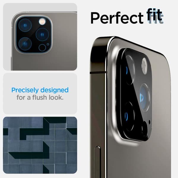 Spigen Optik.TR kameran linssisuoja 2 kpl - Linssin suojalasi iPhone 15 Prolle / 15 Pro Maxille / iPhone 14 Prolle / 14 Pro Maxille (musta)