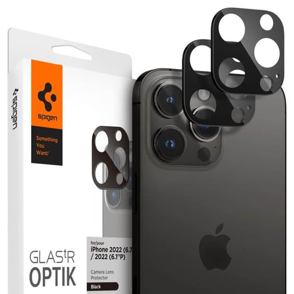 Spigen Optik.TR kameran linssisuoja 2 kpl - Linssin suojalasi iPhone 15 Prolle / 15 Pro Maxille / iPhone 14 Prolle / 14 Pro Maxille (musta)