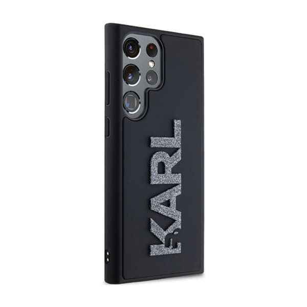 Karl Lagerfeld 3D gummiglitterlogotyp - Samsung Galaxy S23 Ultra-fodral (svart)