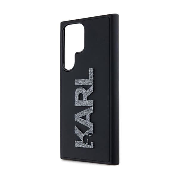 Karl Lagerfeld 3D gummiglitterlogotyp - Samsung Galaxy S23 Ultra-fodral (svart)