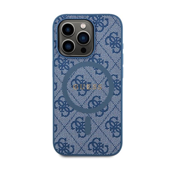 Guess 4G Collection Læder Metallogo MagSafe - iPhone 14 Pro etui (blå)