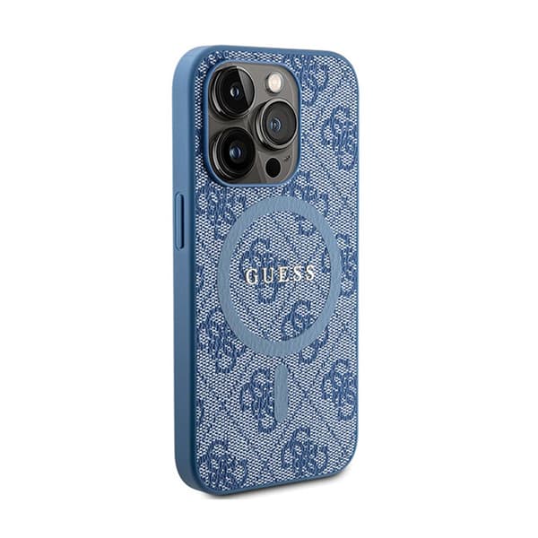 Guess 4G Collection Læder Metallogo MagSafe - iPhone 14 Pro etui (blå)