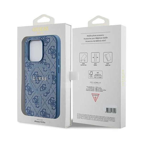 Guess 4G Collection Læder Metallogo MagSafe - iPhone 14 Pro etui (blå)