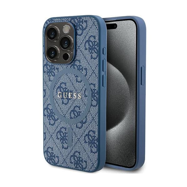 Guess 4G Collection Læder Metallogo MagSafe - iPhone 14 Pro etui (blå)